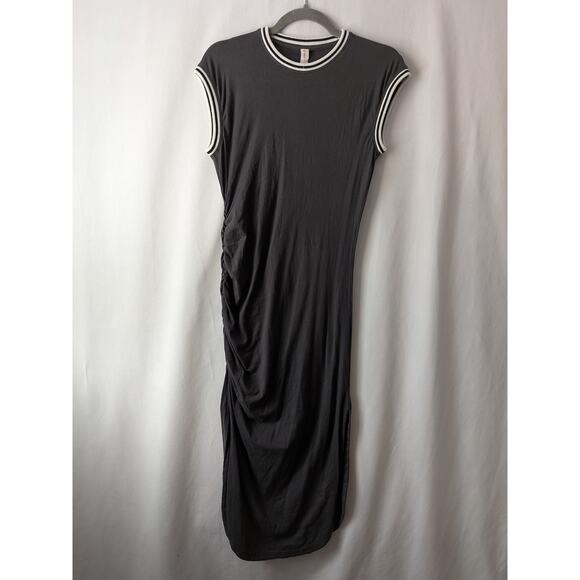 Anthropologie Daily Practice Stripe Trim Midi Dress Casual Sports Gray Small - Picture 2 of 9